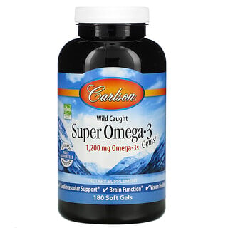Carlson Labs, Gemas de súper Omega 3 atrapadas en la naturaleza, 600 mg, 180 geles blandos