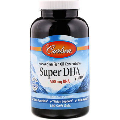 Carlson Labs Super-DHA Gems, 500 мг, 180 желатиновых капсул