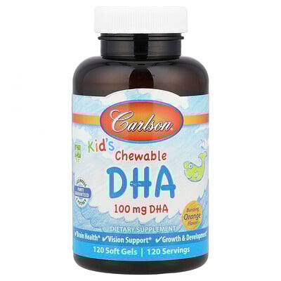 Carlson, DHA masticable para niños, Naranja intenso, 120 cápsulas blandas