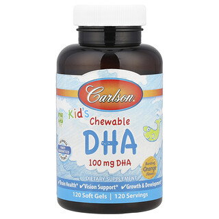 Carlson, 儿童咀嚼 DHA，爆浆橙子味，100 毫克，120 粒软胶囊