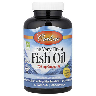 Carlson, самый лучший рыбий жир, с натуральным лимонным вкусом, 120 капсул