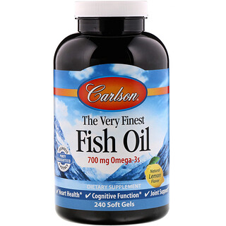 Carlson Labs, The Very Finest Fish Oil, Natural Lemon Flavor, 700 mg, 240 Cápsulas Softgel