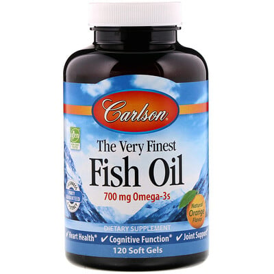 Carlson Labs Самый лучший рыбий жир, натуральный апельсиновый вкус, 700 мг, 120 мягких таблеток