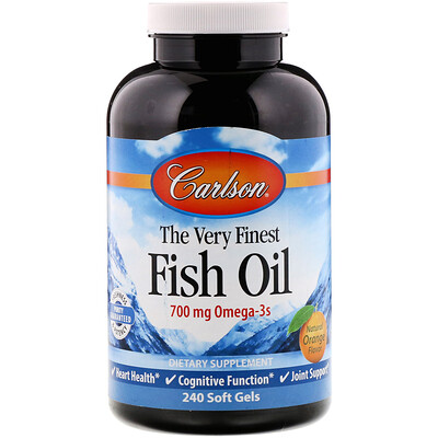 Carlson Labs Самый лучший рыбий жир, натуральный апельсиновый вкус, 700 мг, 240 мягких таблеток