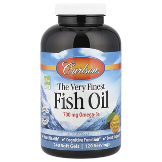 Carlson, O mais fino óleo de peixe, aroma natural de laranja, 350 mg, 240 géis macios
