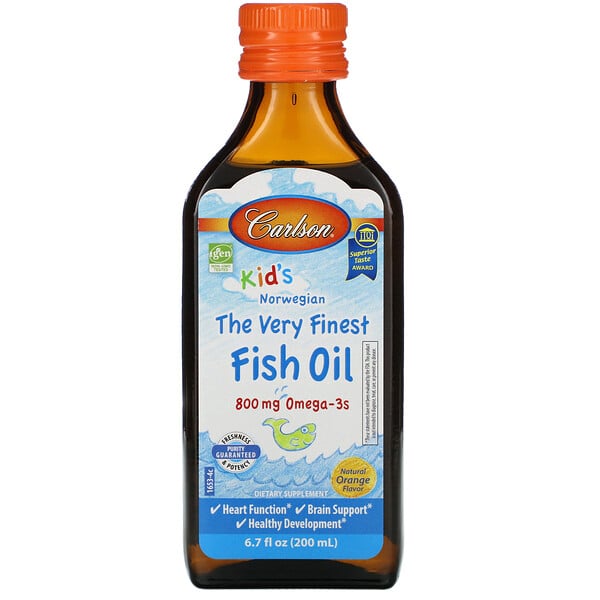 Carlson Labs, Kid's Norwegian, The Very Finest Fish Oil, Natural Orange Flavor, 800 mg, 6.7 fl oz (200 ml)