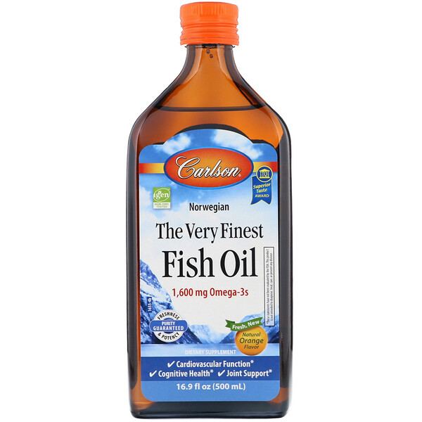 Carlson Labs, 挪威，優質魚油，天然橙味，1600 微克，16.9 液量盎司（500 毫升）