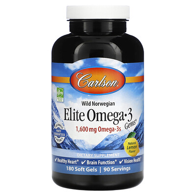 

Carlson Wild Norwegian Elite Omega-3 Gems Natural Lemon 800 mg 180 Soft Gels