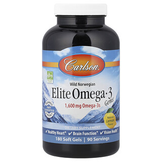 كارلسون‏, أوميغا-3 من السمك النرويجي البري، Elite Omega-3 Gems®‎، ليمون طبيعي، 180 كبسولة هلامية