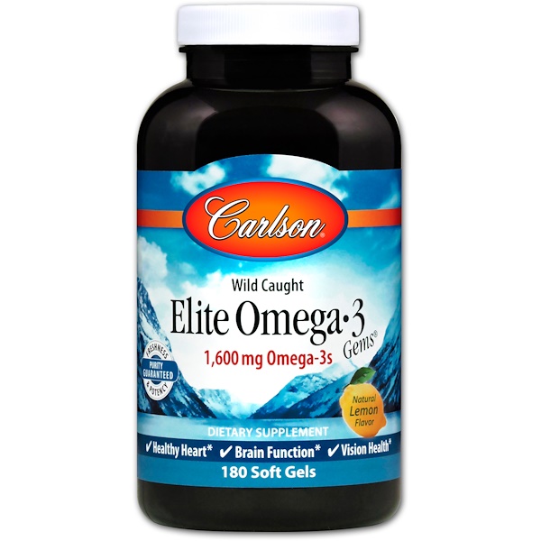 Carlson Labs, Wildfang, Elite Omega-3 Weichkapseln, Natürliches Zitronenaroma, 1.600 mg, 180 Weichkapseln
