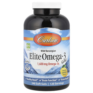 Carlson, Άγρια Νορβηγική, Elite Omega-3 Gems®, Φυσικό Λεμόνι, 240 μαλακές κάψουλες