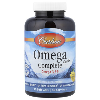 Carlson, Omega Complete Gems, Omega 3-6-9, limone naturale, 90 capsule molli