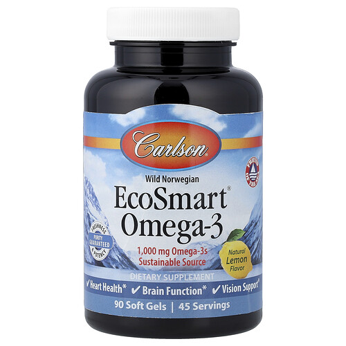 Carlson Wild Norwegian EcoSmart® Omega-3, Natural Lemon, 90 Soft Gels
