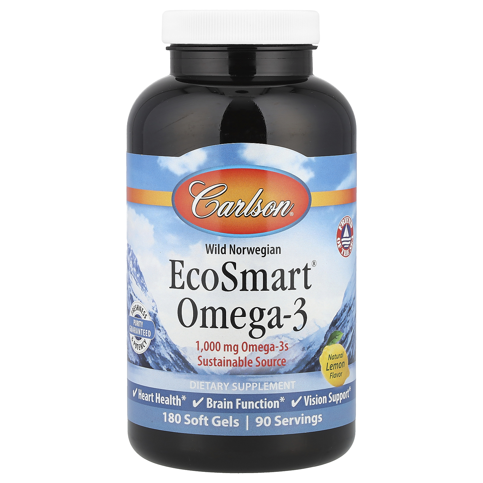 Carlson (칼슨), 노르웨이 자연산, EcoSmart® Omega-3, 천연 레몬 맛, 소프트젤 180정