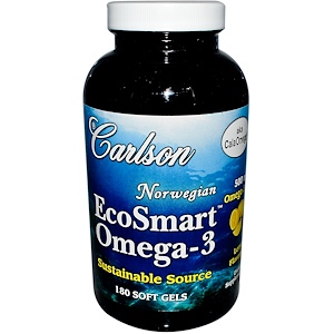 Carlson Labs, Norwegian EcoSmart Omega-3, натуральный лимонный вкус, 500 мг., 180 гелевых таблеток
