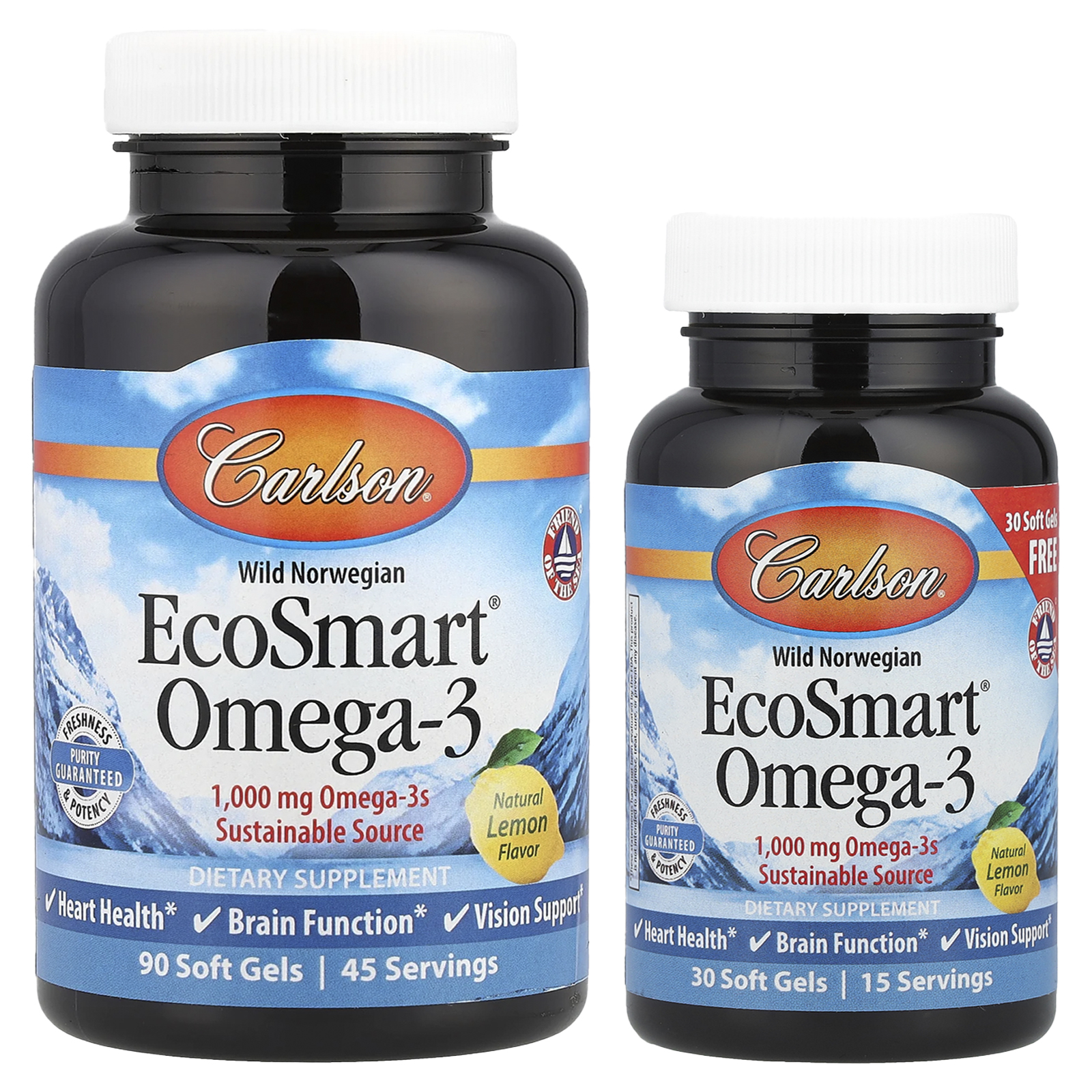 Carlson (칼슨), 노르웨이 자연산, EcoSmart® Omega-3, 천연 레몬 맛, 소프트젤 120정