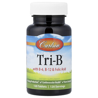 Carlson, Tri-B® con vitaminas B6, B12 y ácido fólico, 120 comprimidos