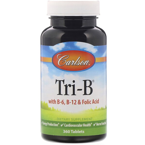 Carlson Labs‏, Tri-B المكون من فيتامين ب 6، وب 12، وحمض الفوليك، 360 قرص