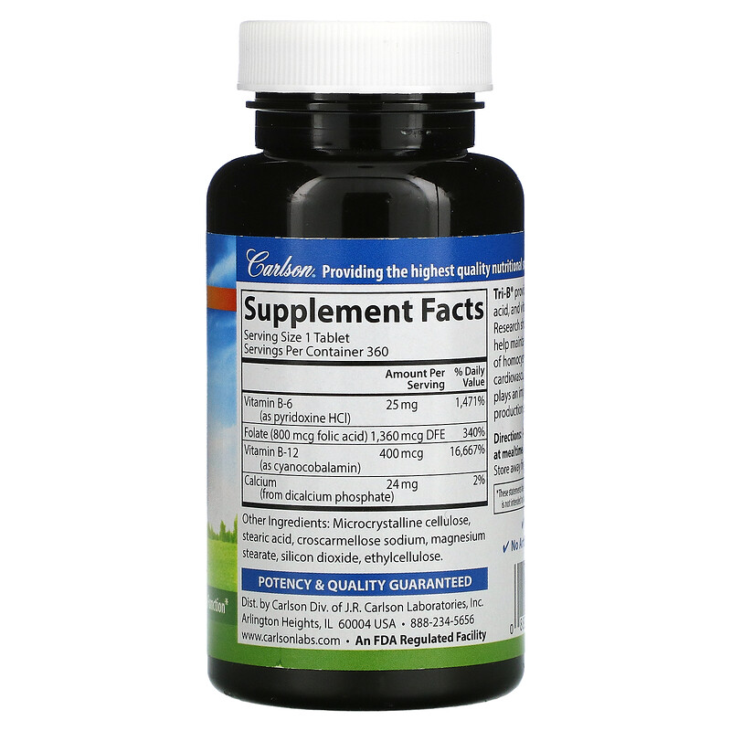 Carlson, TriB with B6, B12 & Folic Acid, 360 Tablets