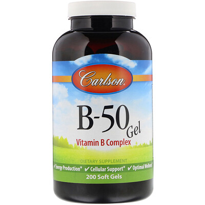Carlson Labs B•50 Gel, комплекс витаминов группы B, 200 гелевых капсул