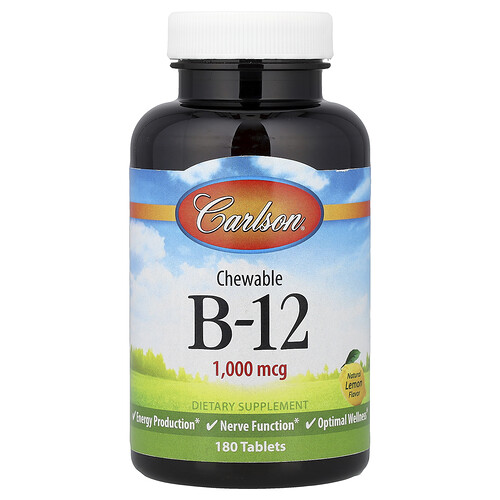 Carlson, Chewable B-12, Kautabletten mit B12, natürliche Zitrone, 1.000 mcg, 180 Tabletten