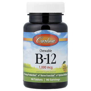 Carlson, Vitamine B12 à croquer, Citron naturel, 1000 µg, 90 comprimés