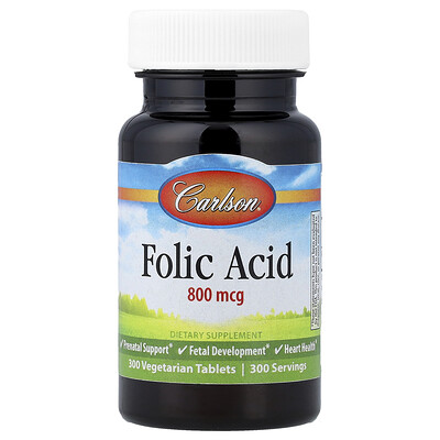 Product Image for Carlson, Folic Acid, 800 mcg, 300 Vegetarian Tablets