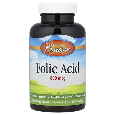 Product Image for Carlson, Folic Acid, 800 mcg, 1,000 Vegetarian Tablets
