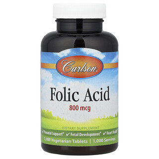 Carlson, Folic Acid, 800 mcg, 1,000 Vegetarian Tablets