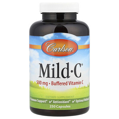 Carlson, Mild·C, Vitamin C, 500 mg, 250 Cápsulas