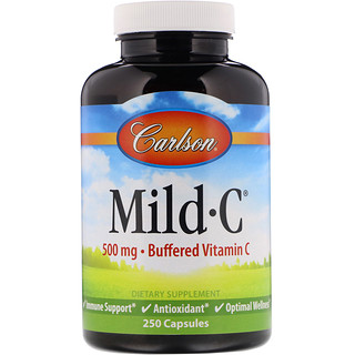 Carlson Labs, Mild-C, витамин C деликатного действия, 500 мг, 250 капсул