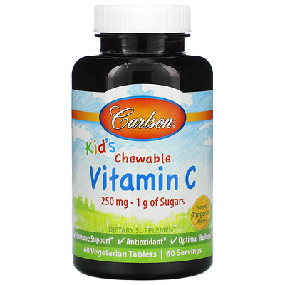 Carlson Labs Жевательный витамин С для детей, с натуральным вкусом мандарина, 250 мг, 60 вегетарианских таблеток