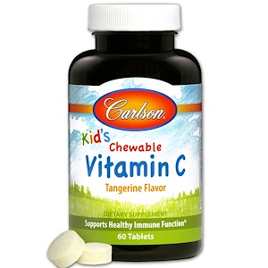 Carlson Labs, Детский жевательный витамин С, мандариновый вкус, 60 таблеток