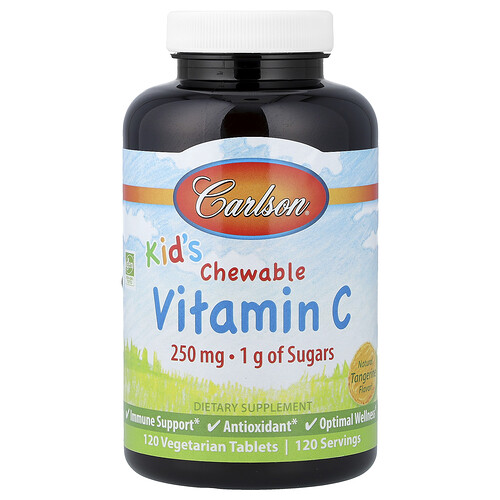 Carlson, Kid's Chewable Vitamin C, Vitamin-C-Kautabletten für Kinder, natürliche Mandarine, 120 vegetarische Tabletten