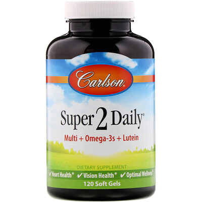 Carlson Labs Super 2 Daily, Витамины и минералы, Не содержит железа, 120 гелевых капсул