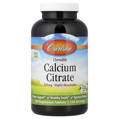 Carlson, Chewable Calcium Citrate, Calciumcitrat, natürliche Vanille, 250 mg, 120 vegetarische Tabletten
