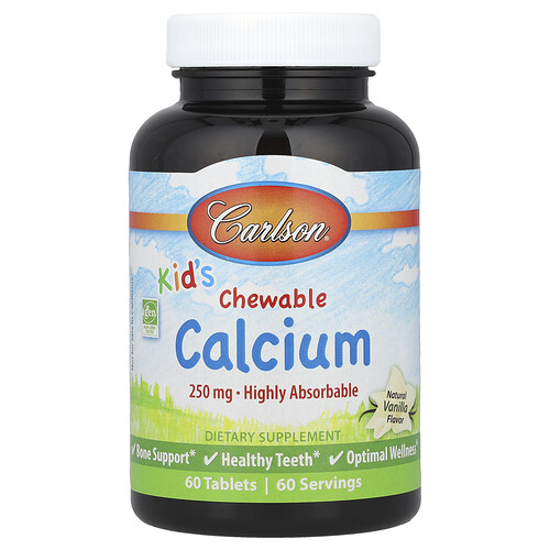 Carlson, Kid's, Calcium zum Kauen, natürliche Vanille, 250 mg, 60 Tabletten