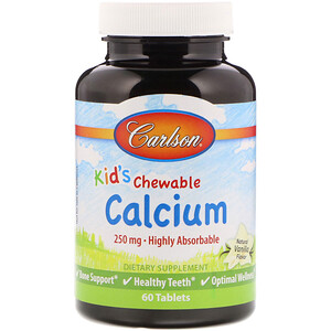 Отзывы о Карлсон Лэбс, Kid's, Chewable Calcium, Natural Vanilla Flavor, 250 mg, 60 Tablets