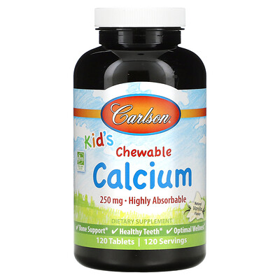 

Carlson, Kid's, Chewable Calcium, Natural Vanilla, 250 mg, 120 Tablets