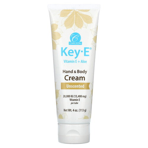 Carlson, Key E, Vitamin E + Aloe, Hand- und Körpercreme, duftneutral, 113 g (4 oz.)