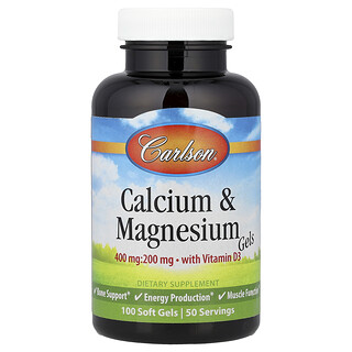 Carlson, Calcium- und Magnesiumgele mit Vitamin D3, 100 Weichkapseln