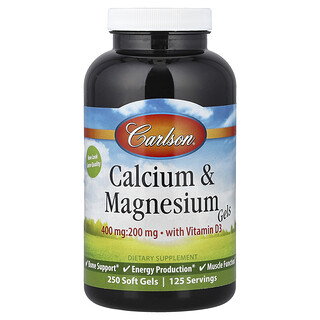 Carlson, Calcium & Magnesium Gels with Vitamin D3, 250 Soft Gels