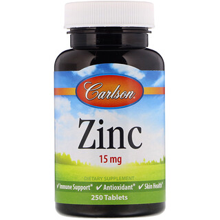 Carlson Labs, Zinco, 15 mg, 250 Comprimidos