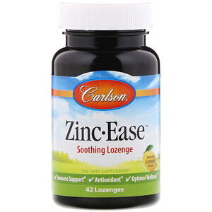 Отзывы о Карлсон Лэбс, Zinc Ease Soothing Lozenge, Natural Lemon Flavor, 42 Lozenges