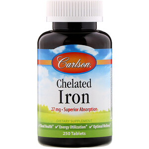 Карлсон Лэбс, Chelated Iron, 27 mg, 250 Tablets отзывы покупателей