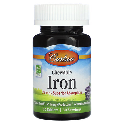 Carlson Chewable Iron Natural Grape 27 mg 30 Tablets