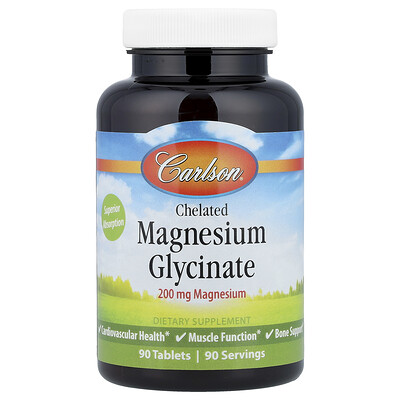 Product Image for Carlson, Chelated Magnesium Glycinate, 200 mg, 90 Tablets