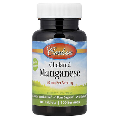 Product Image for Carlson, Chelated Manganese , 20 mg , 100 Tablets