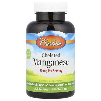 Product Image for Carlson, Chelated Manganese, 20 mg, 250 Tablets