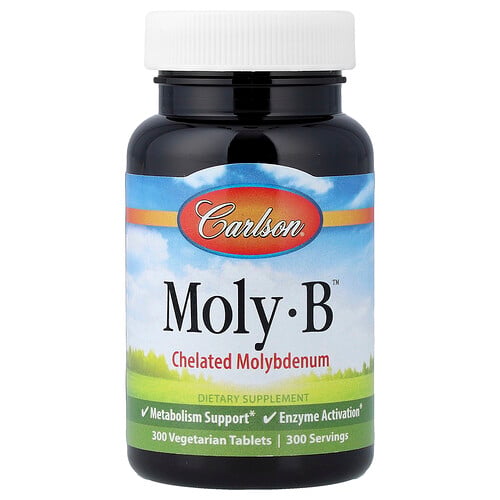 Carlson, Moly-B™, Chelated Molybdenum, 300 Vegetarian Tablets (500 mcg per Tablet)